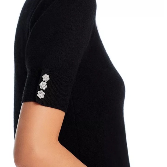 Luxurious 100% Cashmere Crystal Button Short Sleeve Sweater By Aqua in Black - Picture 6 of 7